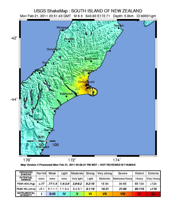 map of new zealand earthquake. this event. Chirstchurch