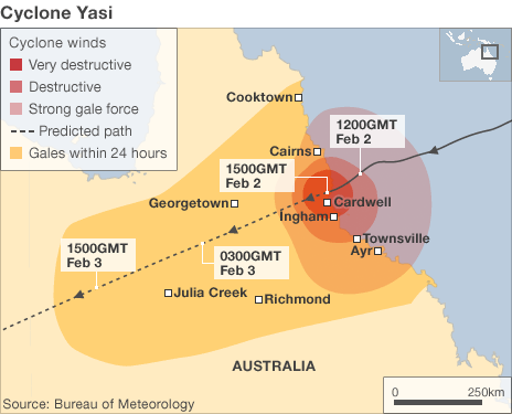 Cyclone Yasi at landfall. AIR put the range of insured losses at somewhere 