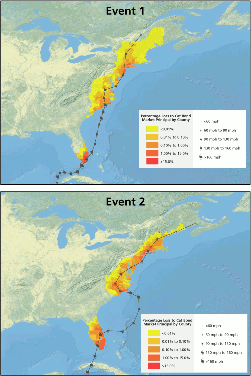 Hurricane Events 1 and 2 which have similar tracks and intensity