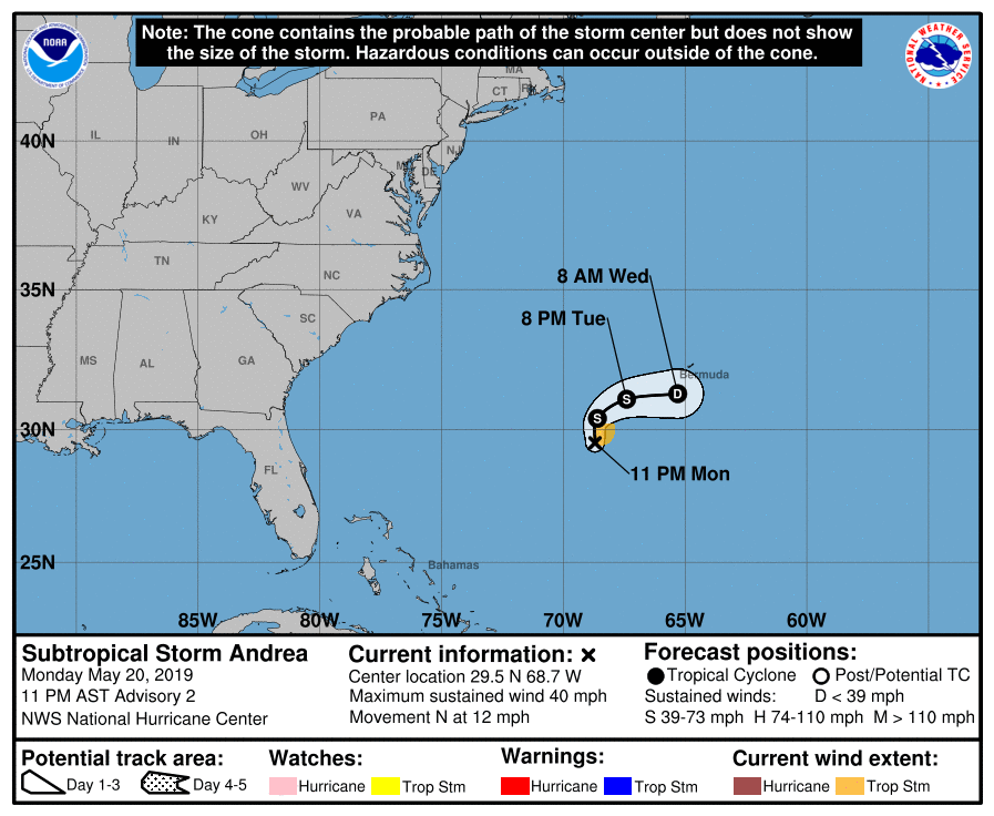 Andrea becomes first Atlantic named storm of 2019 season