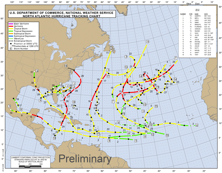 2012 Atlantic Tropical Storm and Hurricane Tracks 2012 Atlantic Tropical Storm and Hurricane Tracks