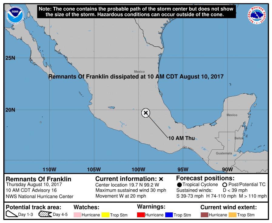 Tropical storm Franklin forecast path and track