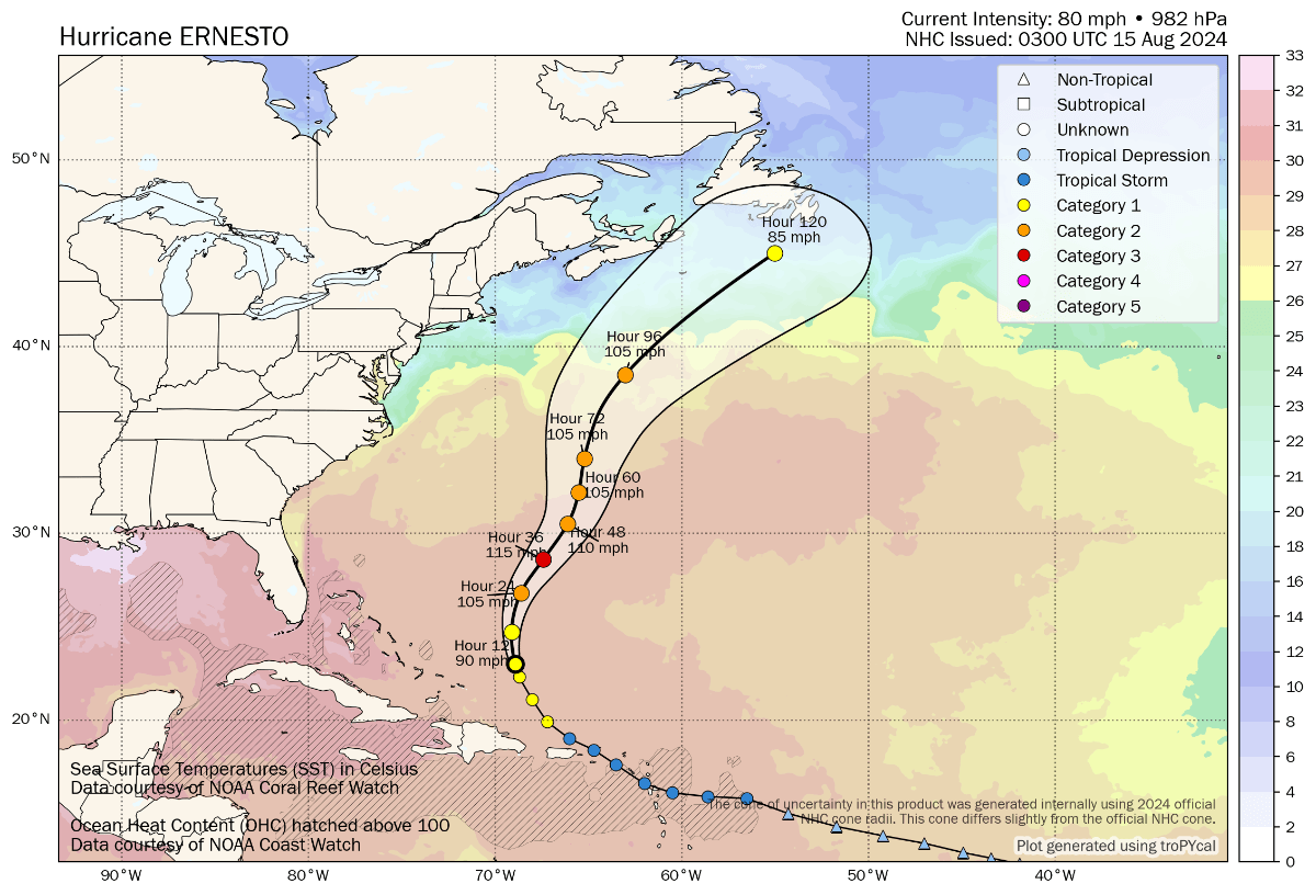 Hurricane Ernesto 2024 forecast map