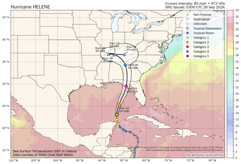 Heline Path Hurricane Helene forecast for major Florida Big Bend landfall, with ...